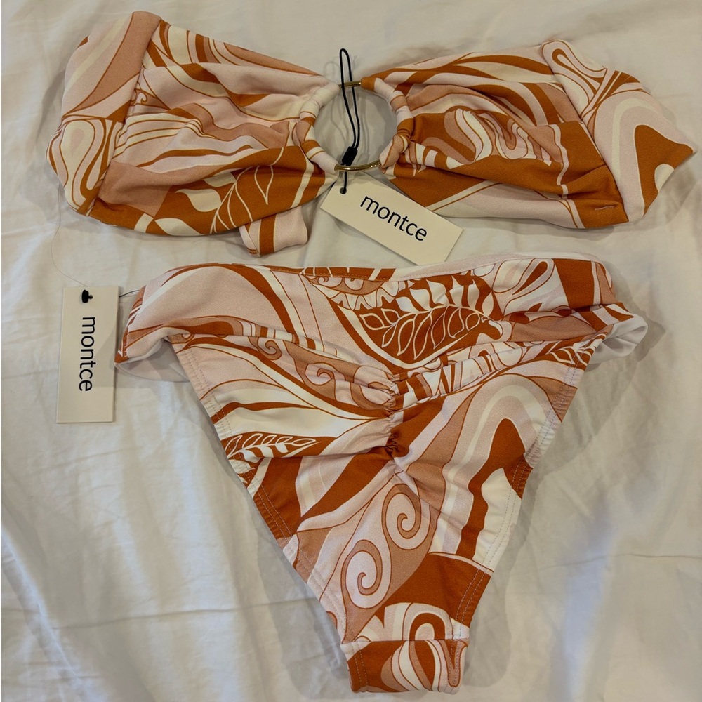Montce Swirl Bandeau Bikini Set in Rust, Blush & White, NWOT - Picture 5 of 5
